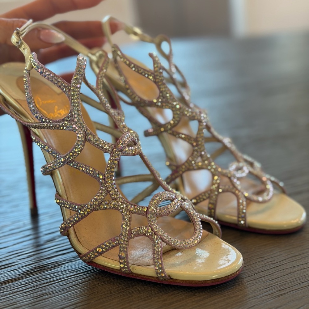Christian Louboutin Circonvolu Strass Sworowski  Rhinestone Strappy Heels 38